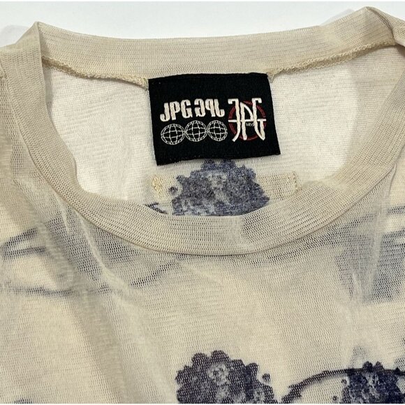 Vintage 1990's Jean Paul Gaultier Sheer Mesh Tattoo Print Dress in Ecru - Picture 6 of 6